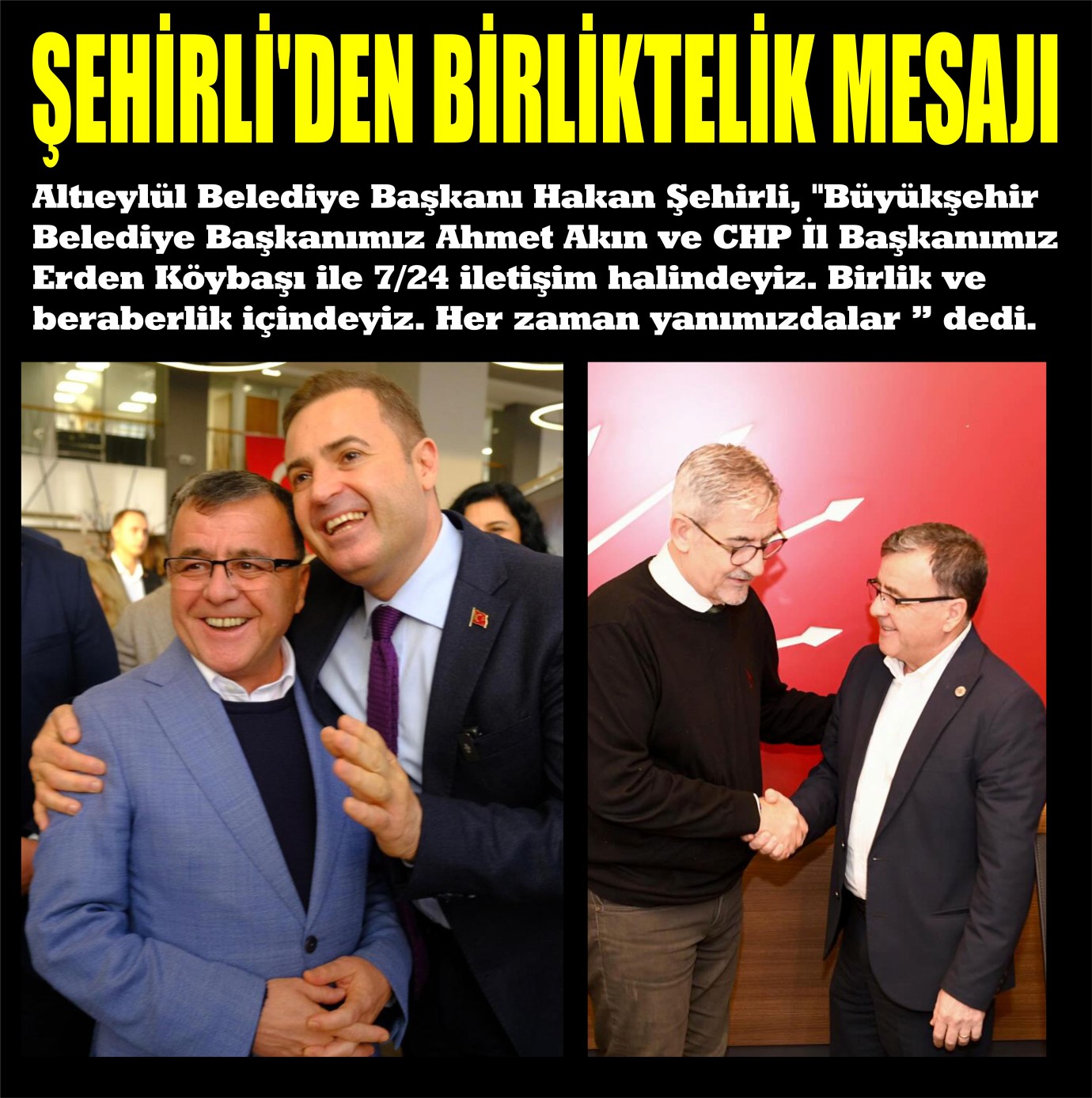 ŞEHİRLİ'DEN BİRLİKTELİK MESAJI