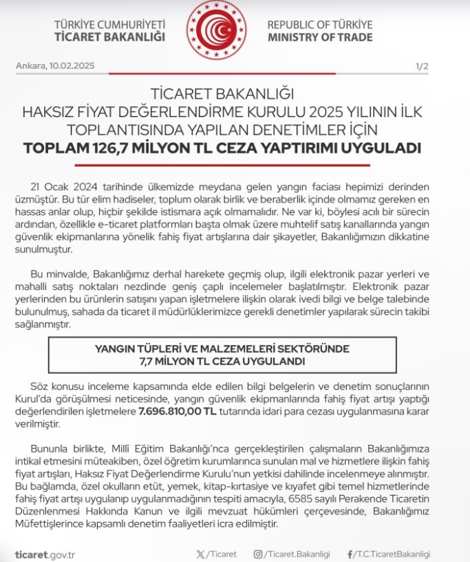 Fahiş Fiyat Artışlarına 126,7 Milyon TL Ceza!