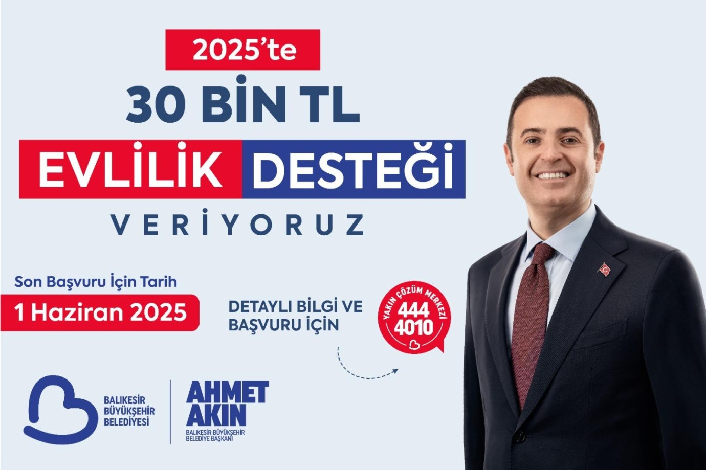 Başkan Akın’dan 30 bin TL “Evlilik Desteği”
